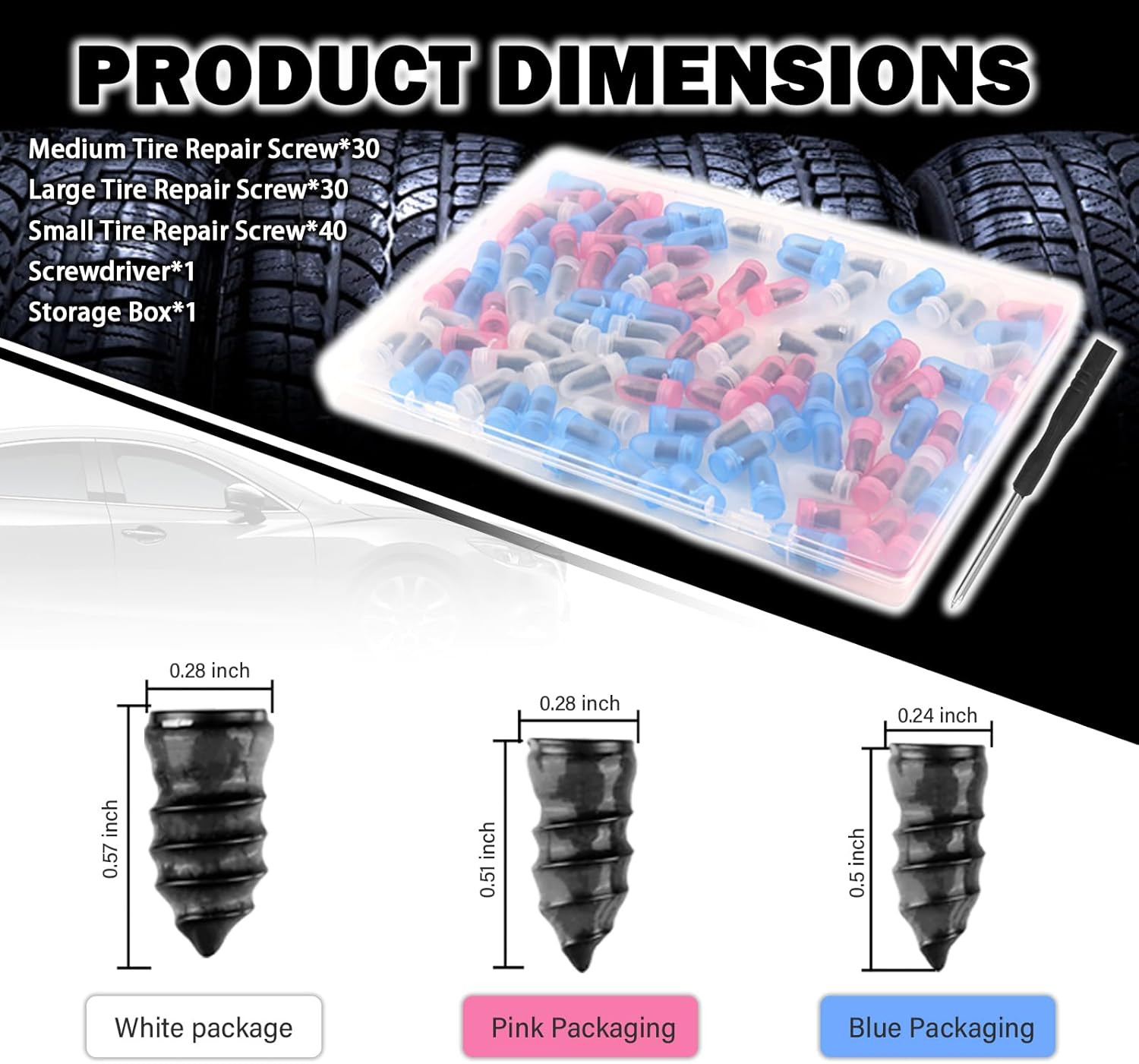 100PCS Tire Plug Kit with Large & Medium & Small,Self-Service Flat Screw in Tire