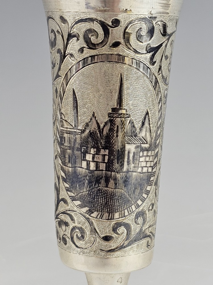 Large Early 19C Russian Silver Niello Flute Cup