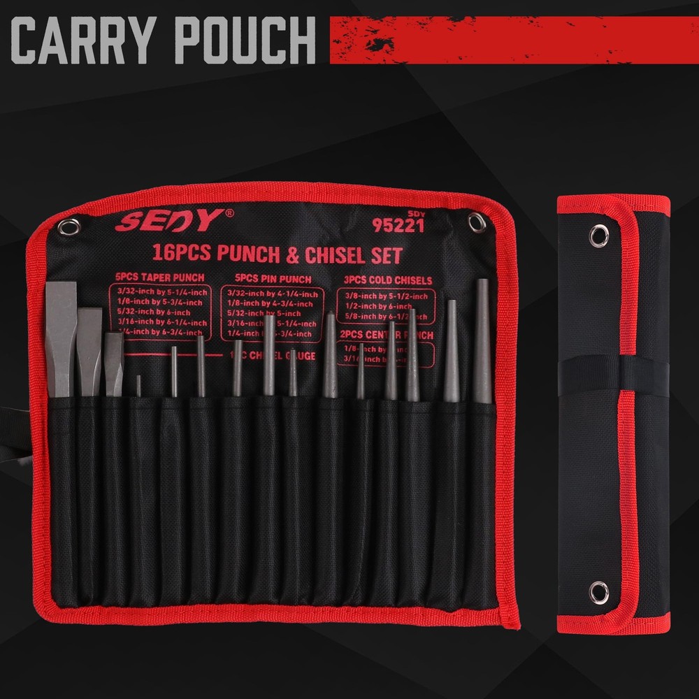 16-Piece Precision Punch & Chisel Set - Taper Punch, Pin Medium, Gray