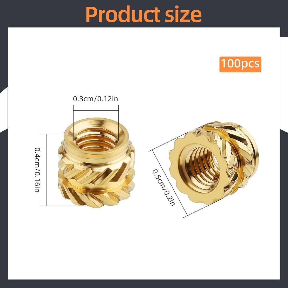 100 PCS M3 Threaded Insert M3 x 4mm x 5mm Heat Set Inserts, 3D Printing Brass...