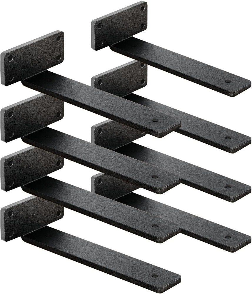 8 Pack Shelf Brackets 12 Inch Floating Bracket 1/5 inch 12 Inch, Black
