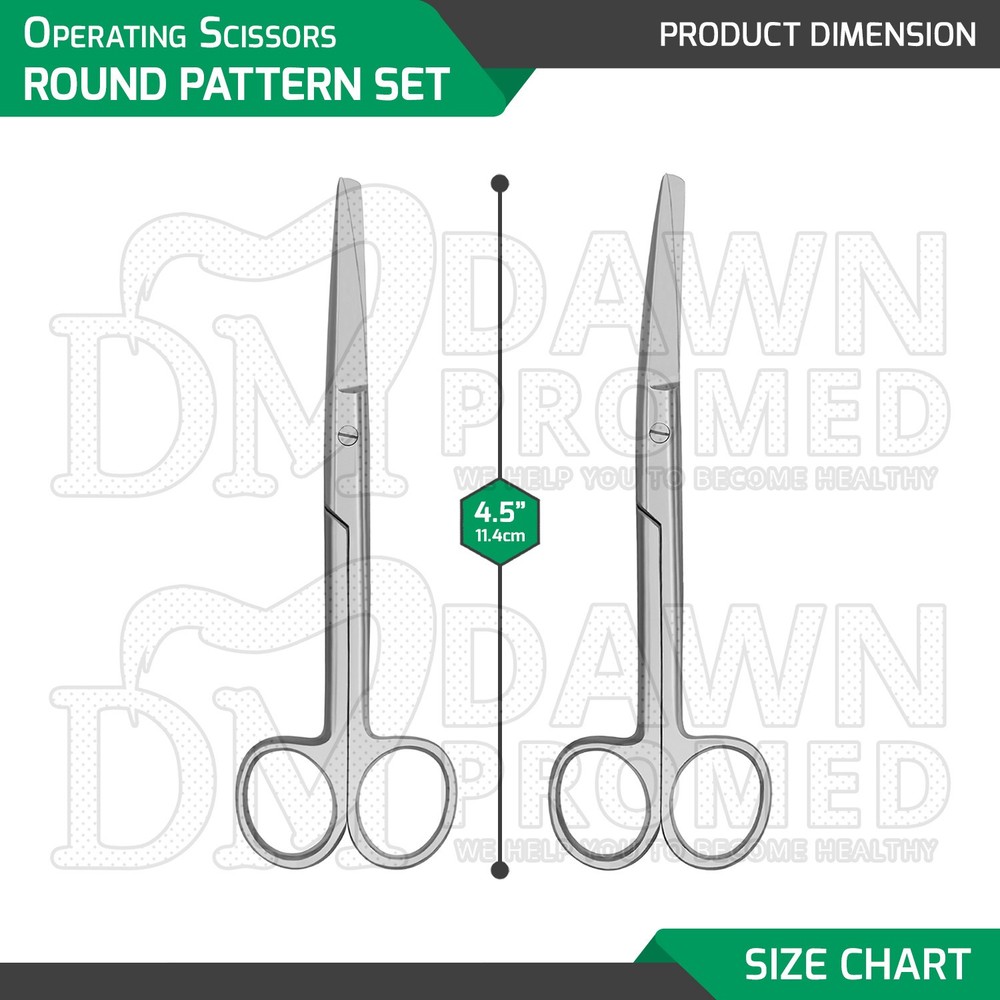 2 Pcs Operating Scissors 4.5" Straight & Curved Sharp Blunt Round Pattern Set