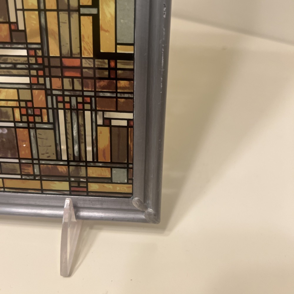 Frank Lloyd Wright Oak Park Skylight Stained Glass Panel Steel Frame Decor