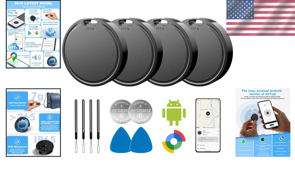 Real-Time Tracking and Geo-Fence Android Tags - 4 Pack for Effortless Locating