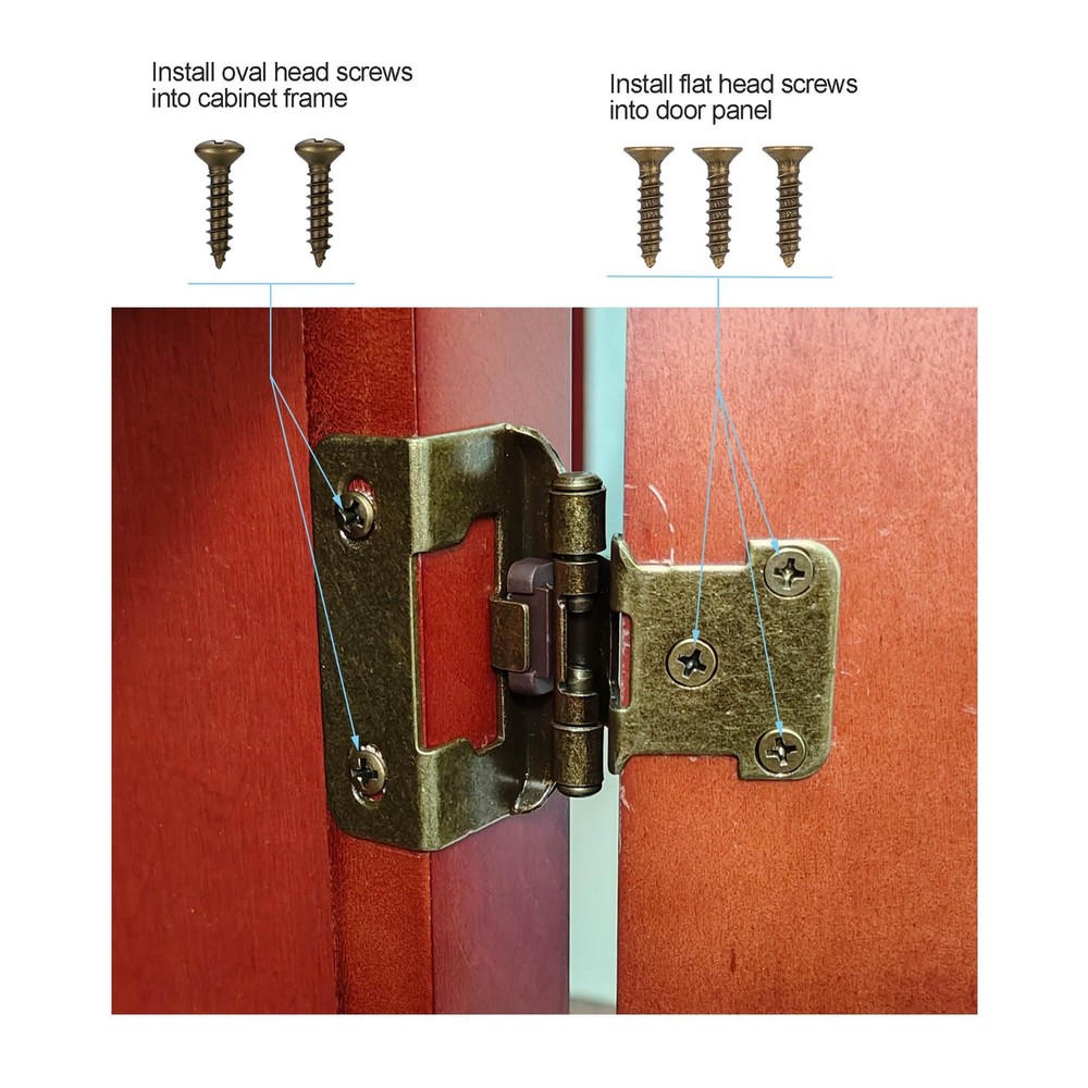 Vallecloud 4 Pack (2 Pair) Antique Brass Cabinet Hinges for