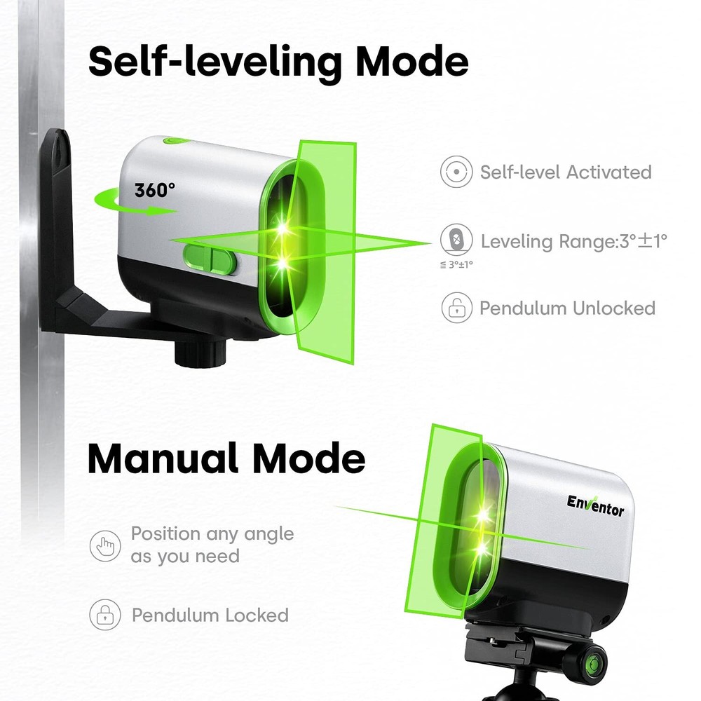 Green Laser Level, ENVENTOR Self Leveling Laser Level, Horizontal and Vertica...