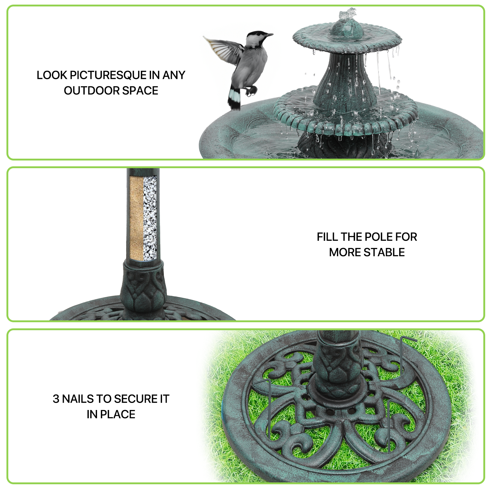35" Tall Pedestal Outdoor Fountain Electric Birdbath Garden Patio Backyard Décor