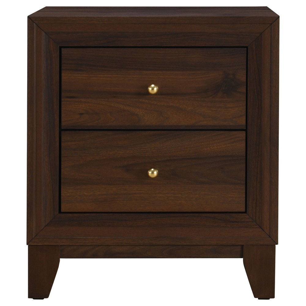 Walnut 2-Drawer Nightstand, Solid Wood Bedside Table, Modern Storage Cabinet