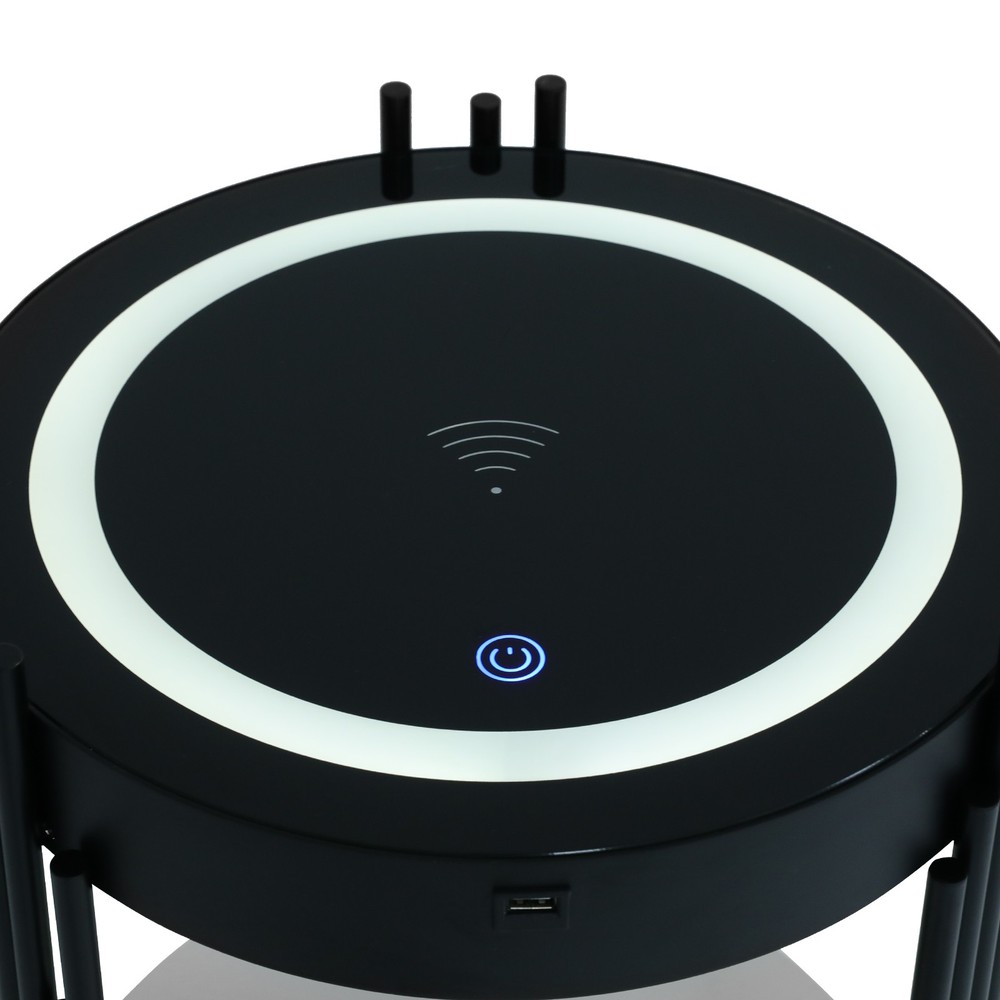 LED Bed Side Table Smart Nightstand w/ Wireless Charging Station Side/End Table