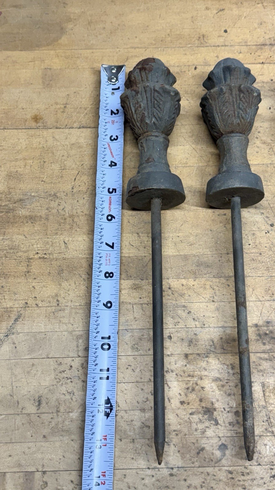 Antique Garden Salvage-4 Cast Iron Hose Guide Stakes W/FencePost Finial...