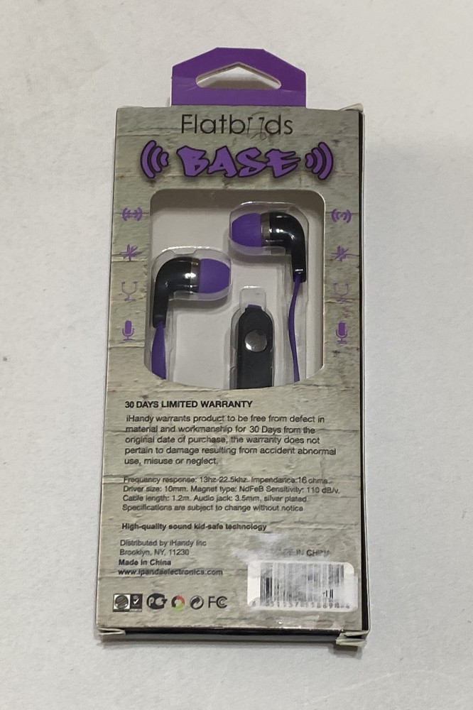 Flatbirds Base Universal Stereo Earbuds Purple Silicon Earbuds New