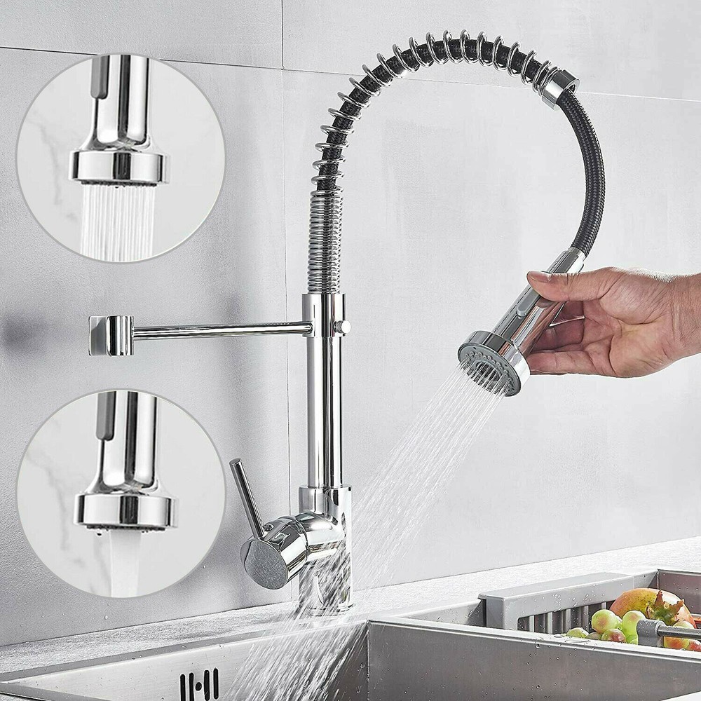 Kitchen Faucet Sink Pull Down Sprayer Single Lever Mixer Tap Spring Deck Mount