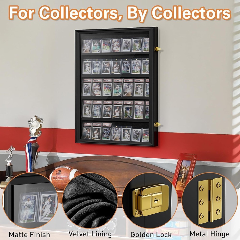 2 Pack Baseball Card Display Case, 36 Graded 36 Card-Horizontal-2 Pack, Black