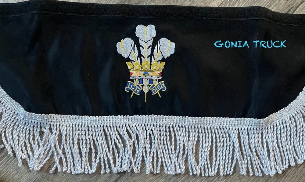 Truck front window shield, pelmet for all models with Three Welsh Feathers.