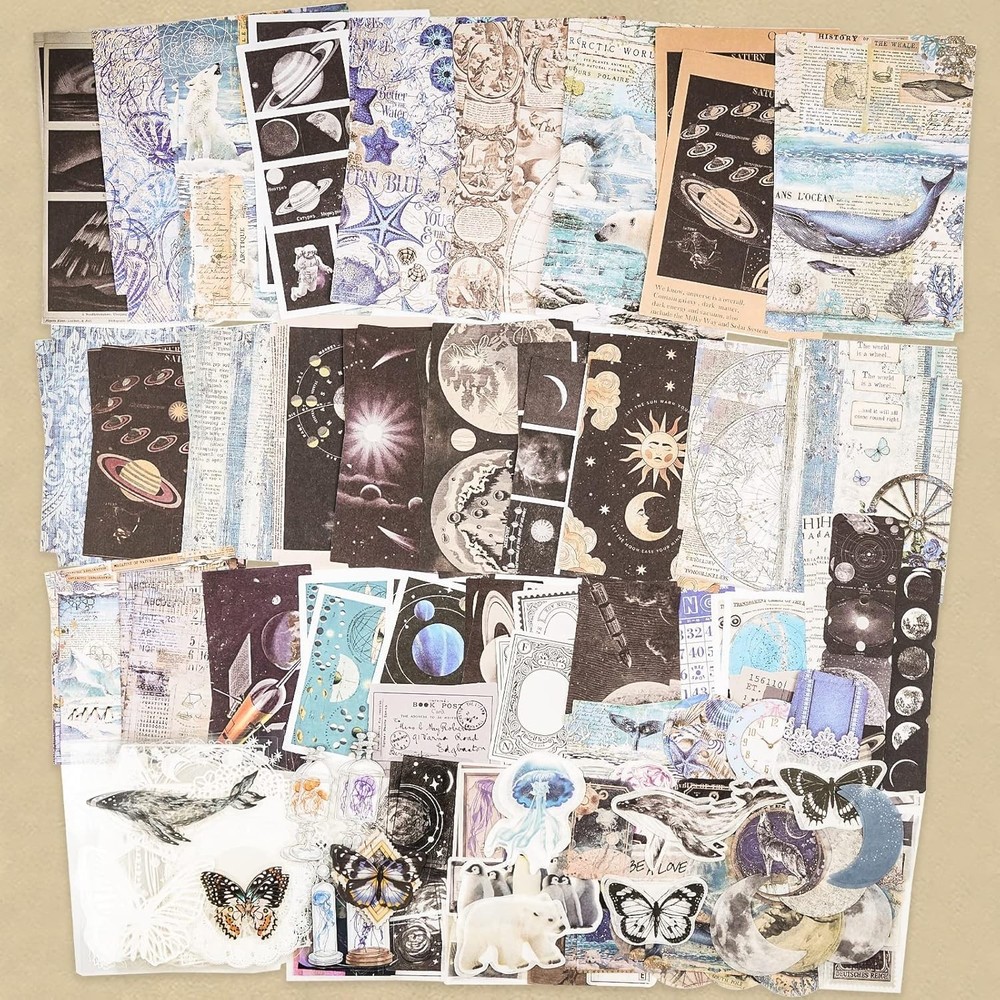 200pcs Vintage Ephemera Bundle Paper & Sticker Kit for Journals, Scrapbook