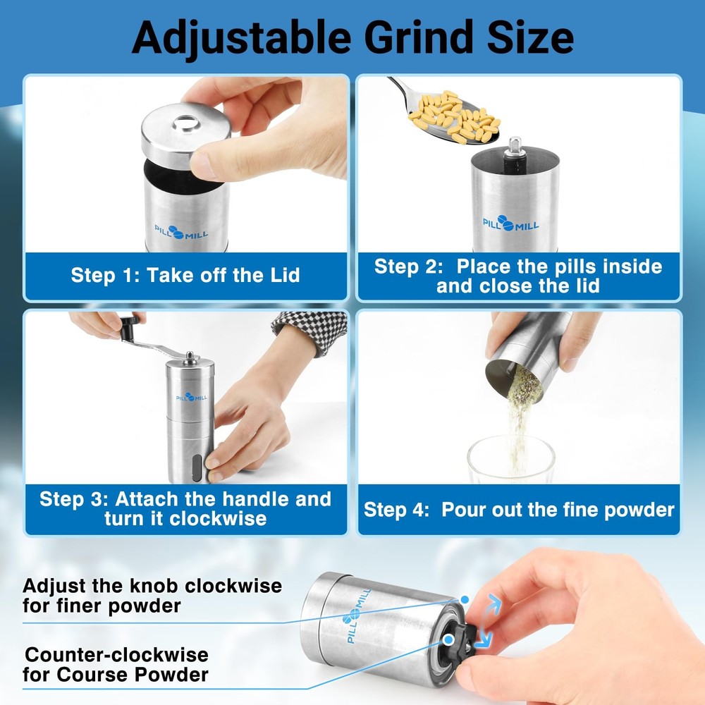 Pill Mill Crusher - Crushes Multiple Tablets 1 Count (Pack of 1), Silver