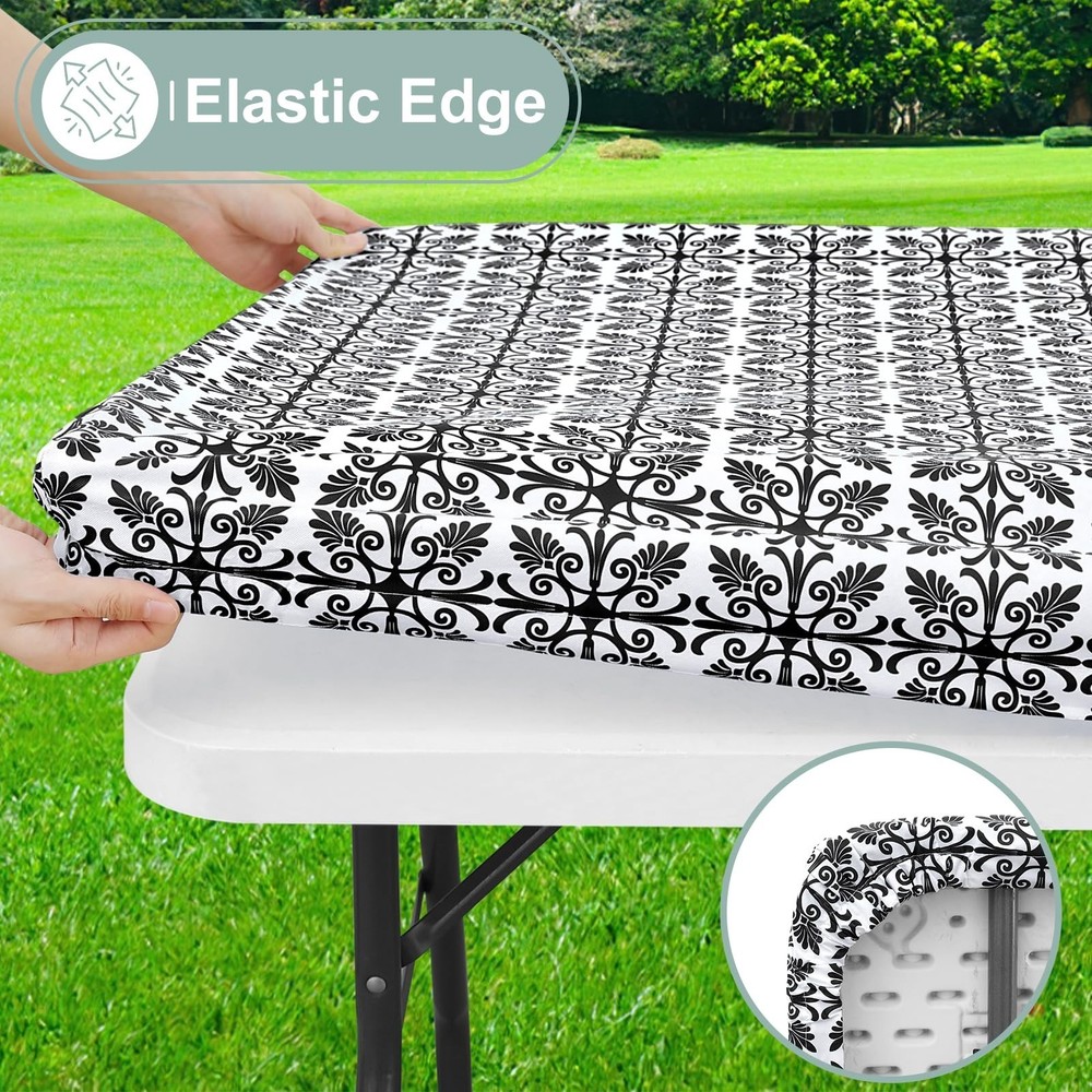 misaya Rectangle Vinyl Table Cloth, Elastic Fitted Flannel Backed Tablecloth,...