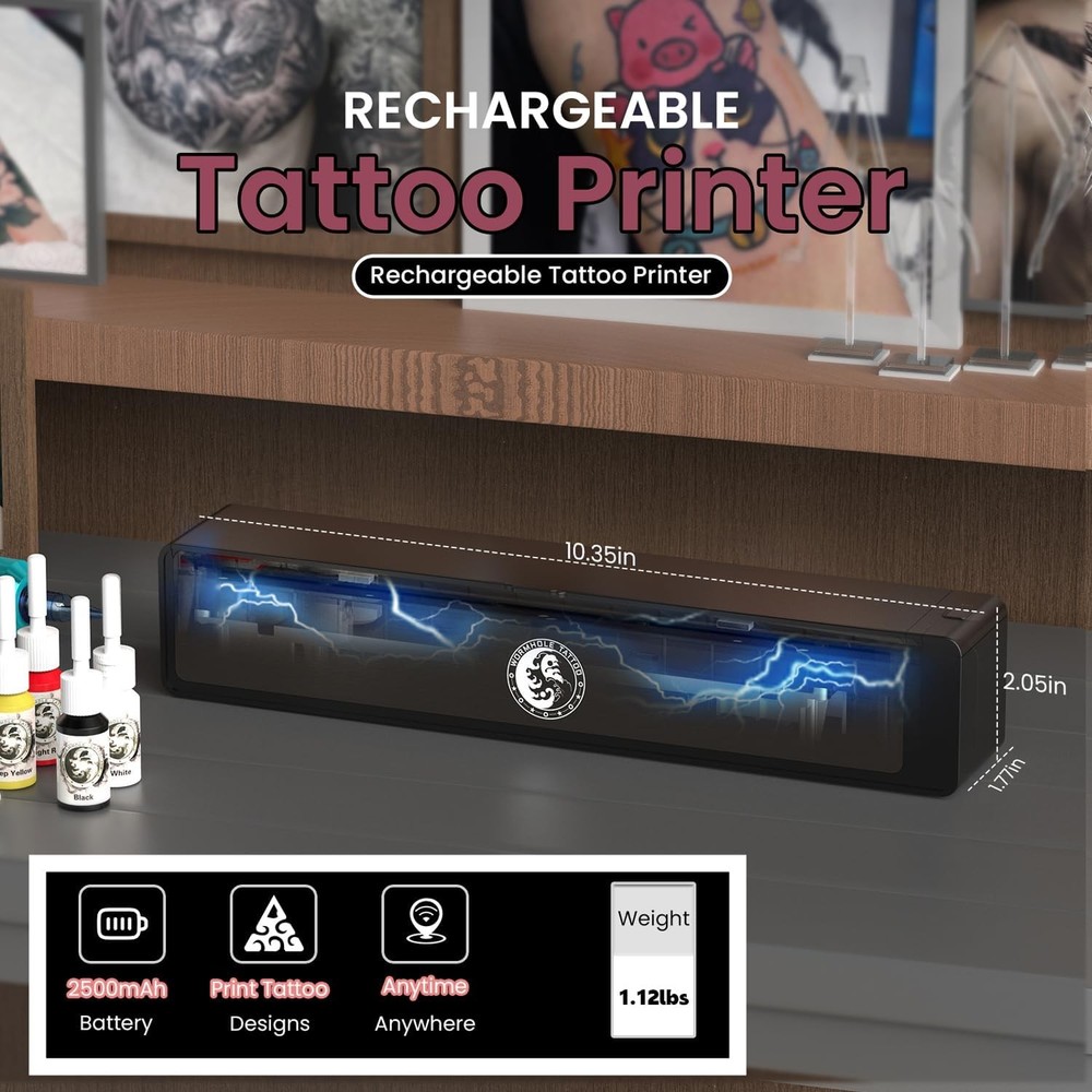 Wormhole Tattoo Stencil Printer Wireless Bluetooth 2,500mAh Battery Dark Grey