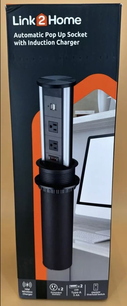 Link2Home 2-Outlets Automatic Pop Up Socket w 10-Watt Induction Wireless Charger
