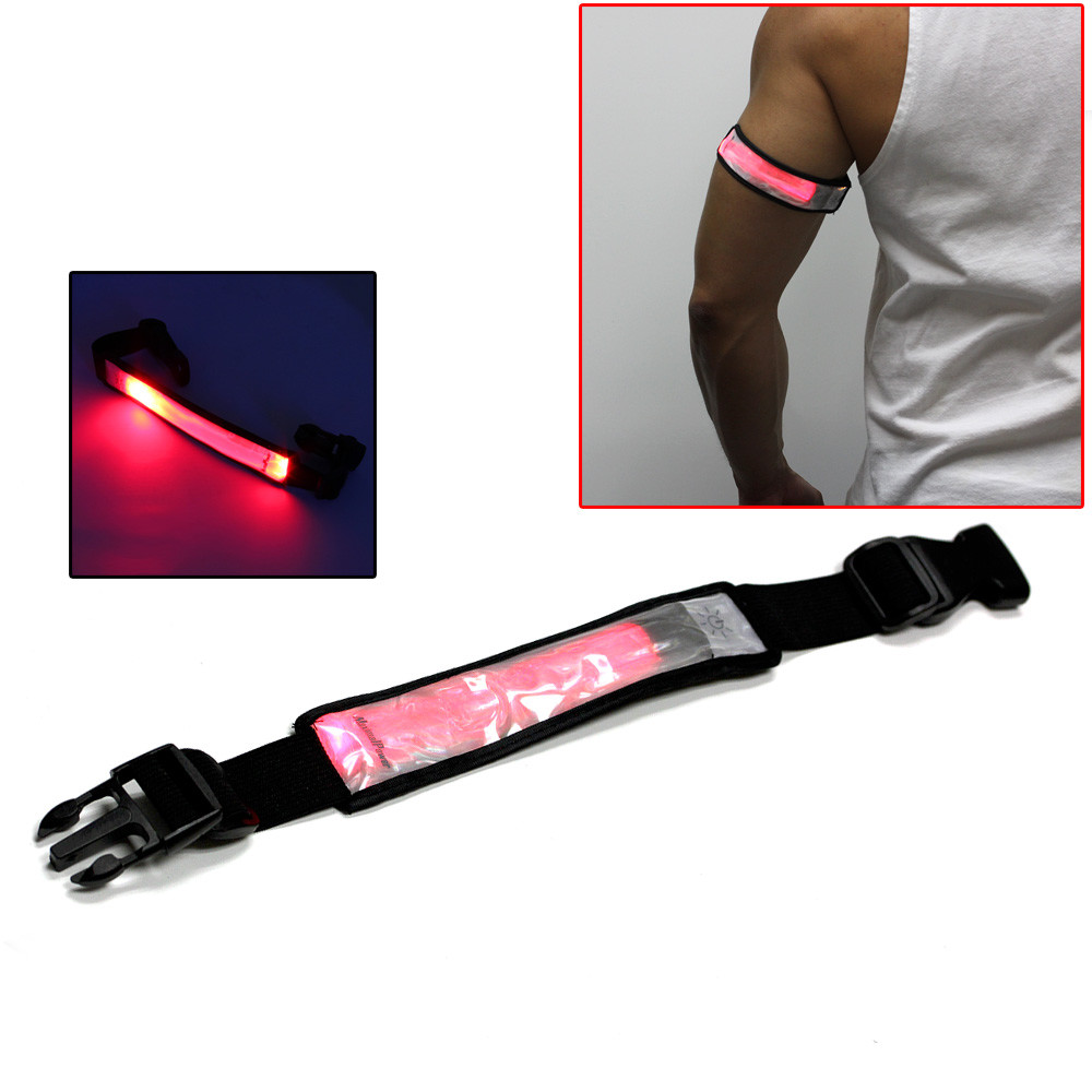 MaximalPower Red LED Light Reflective White ARM/LEG BAND Running Jogging Walking
