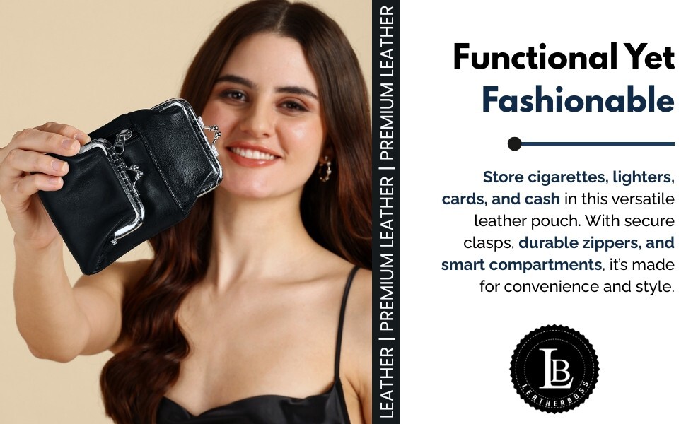 Leather Cigarette Case with Coin Purse, Lighter Holder & ID Window