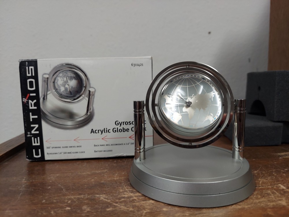 Centrios Gyroscopic Acrylic Globe Desk Clock, Deco