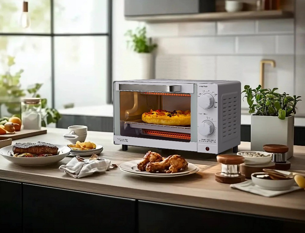 4 Slice Countertop Toaster Oven with 3 Settings, includes baking rack and pan