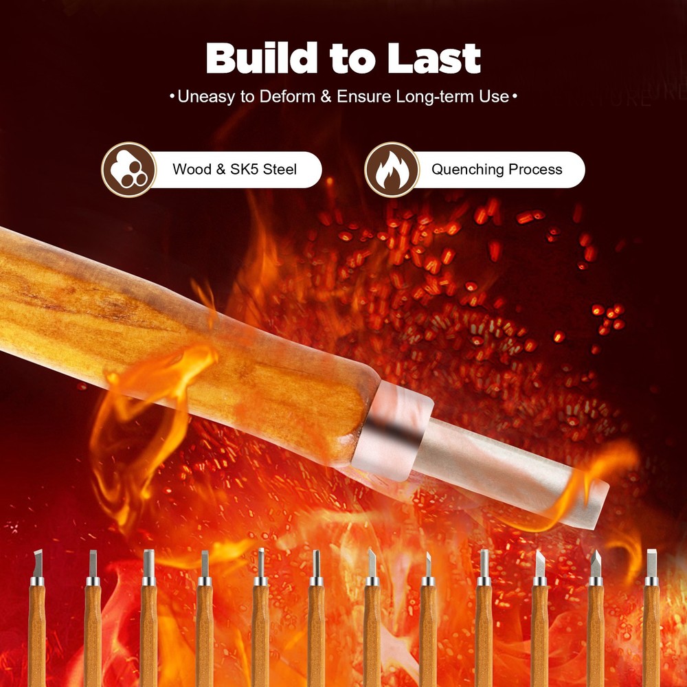 12-Piece Wood Carving Tools Kit Hand Chisel Tool Set Woodworking Gouges Steel