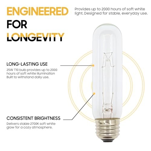 25W T10 Clear Tubular Incandescent Bulbs, Vintage Antique Style Showcase