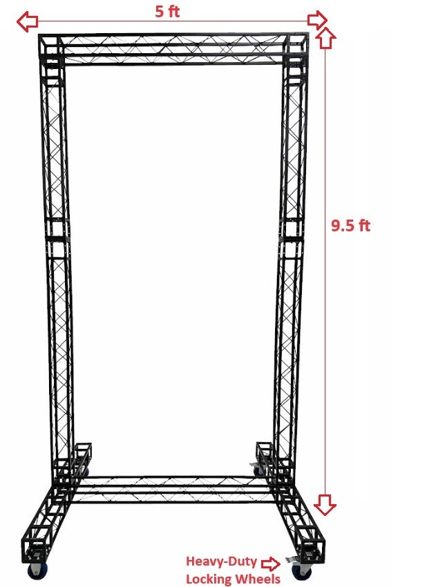 BLACK TRUSS ARCH 5F Width 9.5F Height Mobile Portable DJ With Locking Wheels