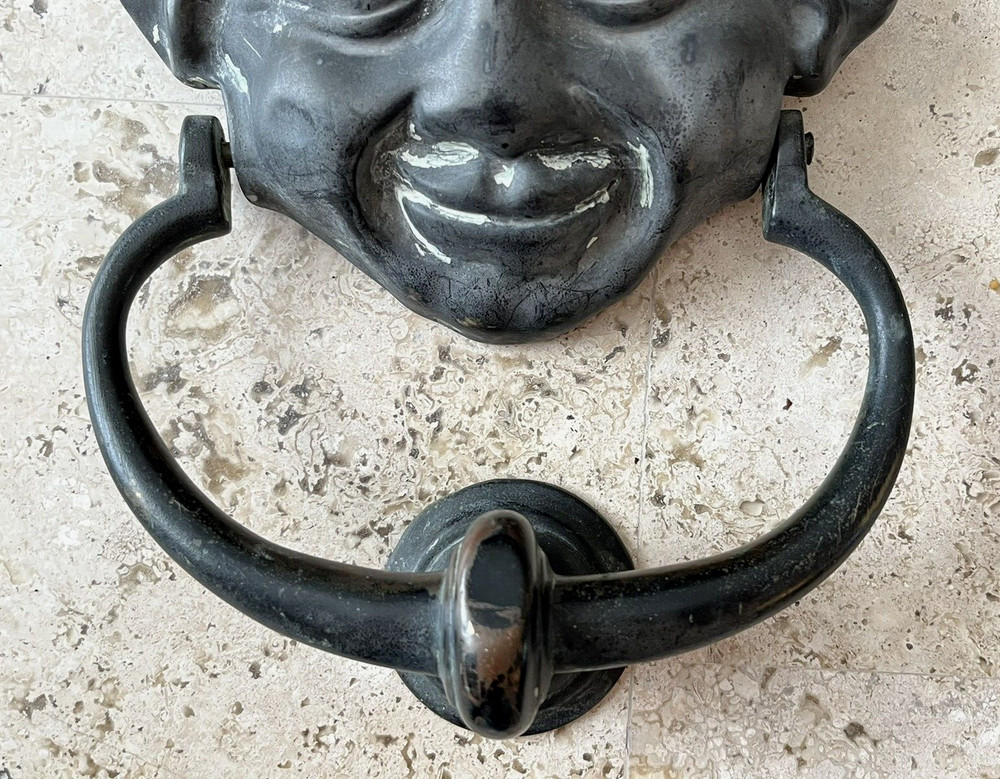 ANTIQUE c.1903 VICTORIAN GNOME ELF PIXIE FACE ARCHITECTURAL SALVAGE DOORKNOCKER