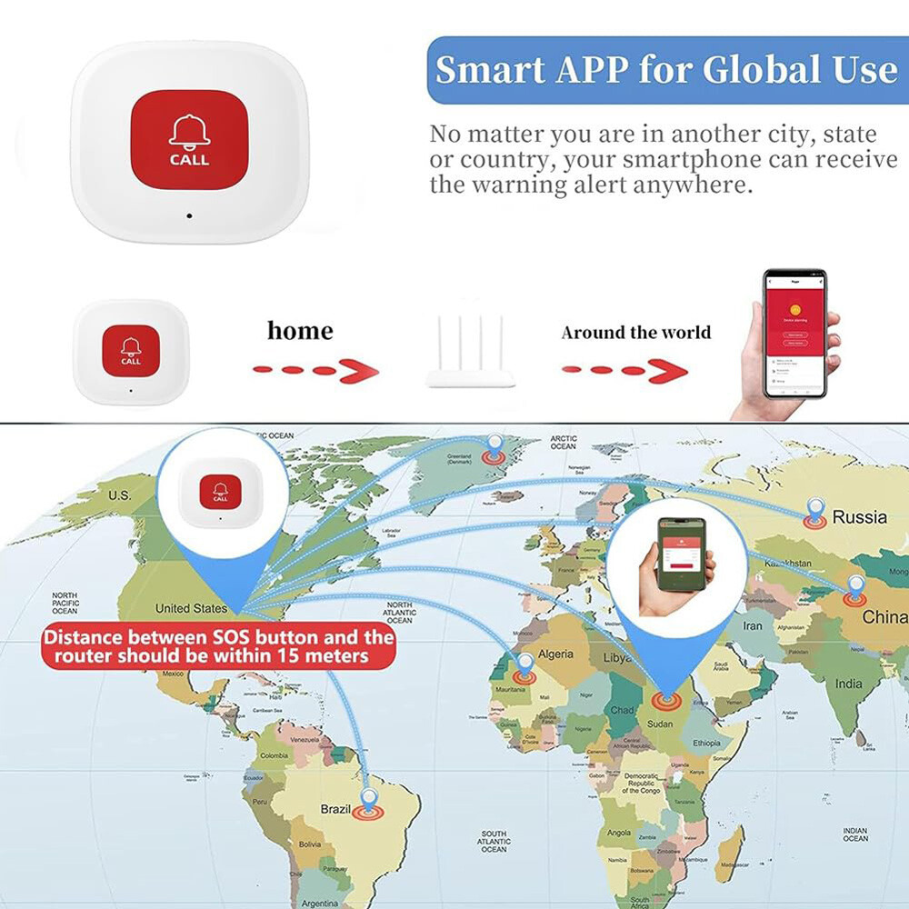 Tuya Smart WiFi SOS Button Wireless Emergency Call Button APP for Elderly Home