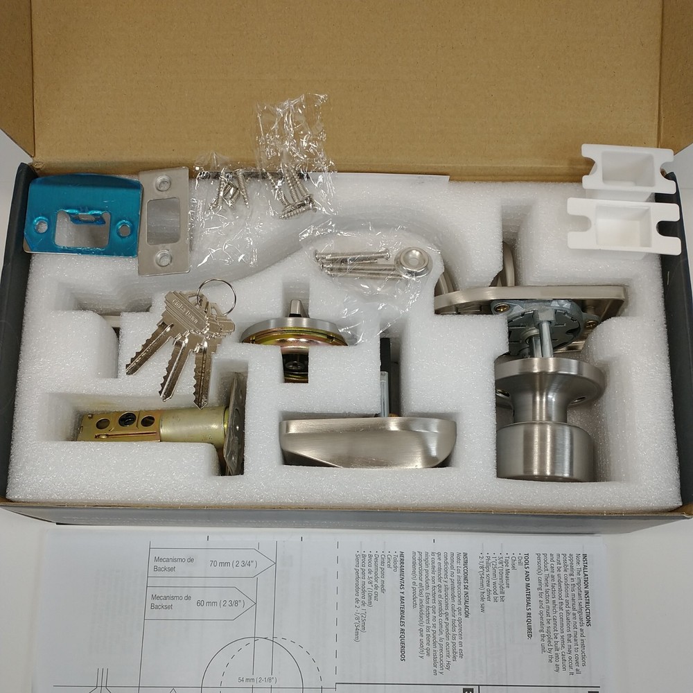 Single Cylinder Front Door Handle Sets with Cove Knobs, Satin Nickel, 3 keys