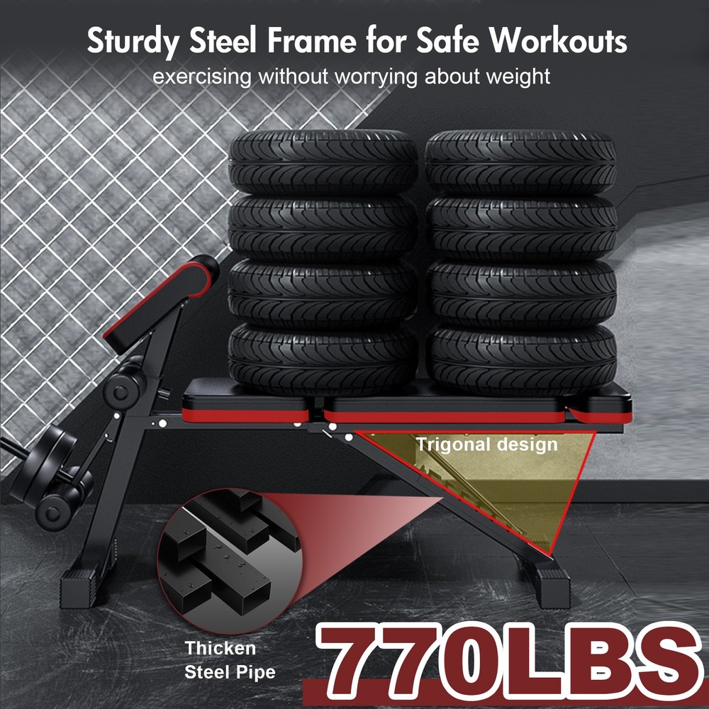 770LBS Adjustable Foldable Weight Bench Home Gym Strength Training Workout Bench