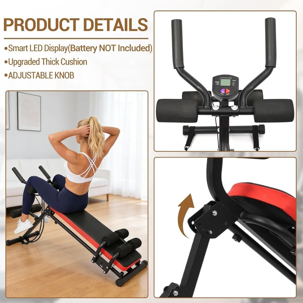2-in-1 Adjustable Ab Workout Bench & Glider Collapsible Core Trainer LCD Display