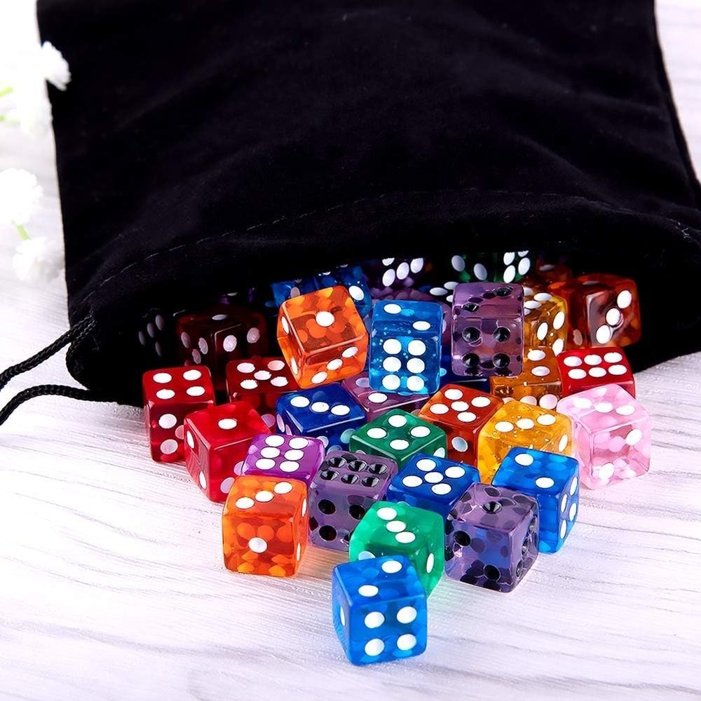 100 Pcs 12mm Translucent Color Dice Set for Gaming Math Teaching with Bag