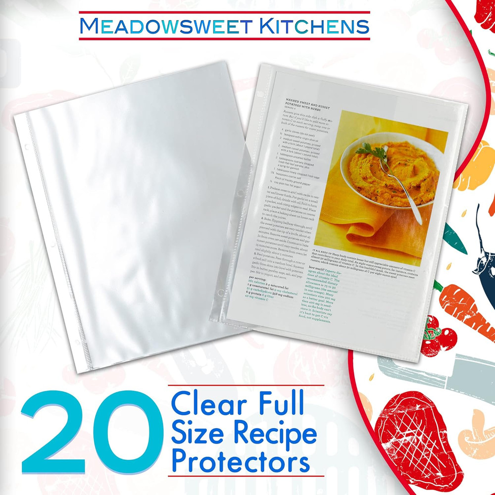 Full Size Clear Plastic Sheets Protector Pages for Recipe Organizer - 20 Clear S