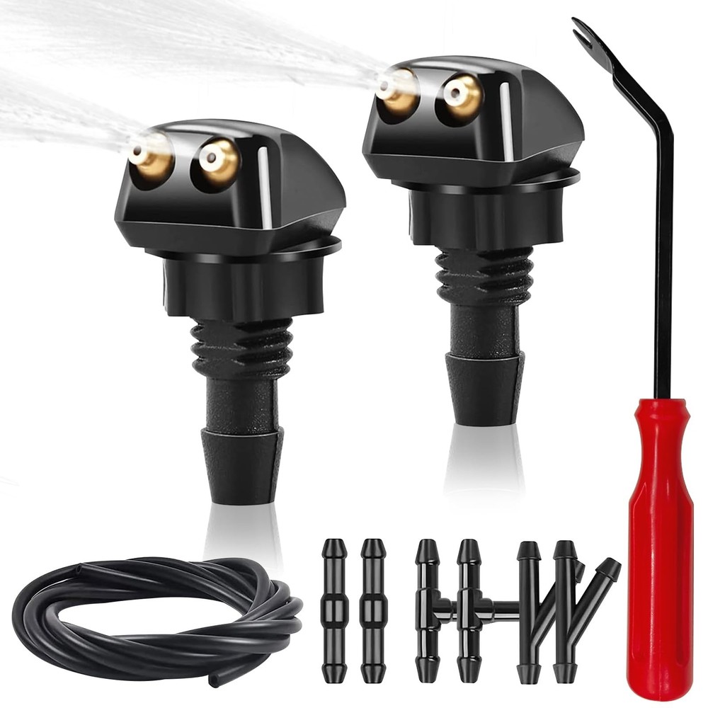 2 Pack Front Windshield Washer Nozzles Kit, Including Adapters and Hoses
