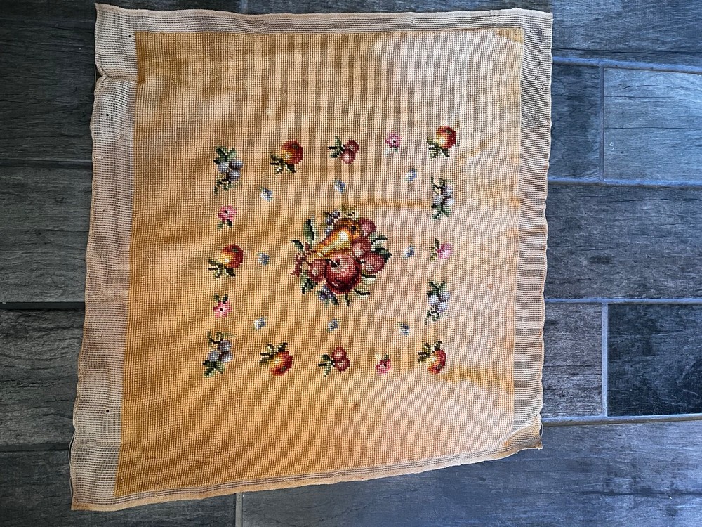 Antique Vintage Bucilla Fruit Pre-worked Needlepoint Square