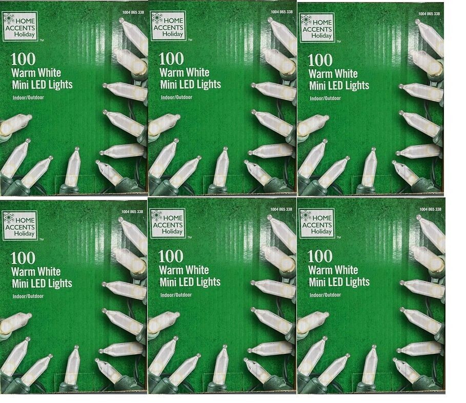 6 Pack HOME ACCENTS 100 LIGHT 29.5 ft LED WARM WHITE MINI LED Lights Green Wire