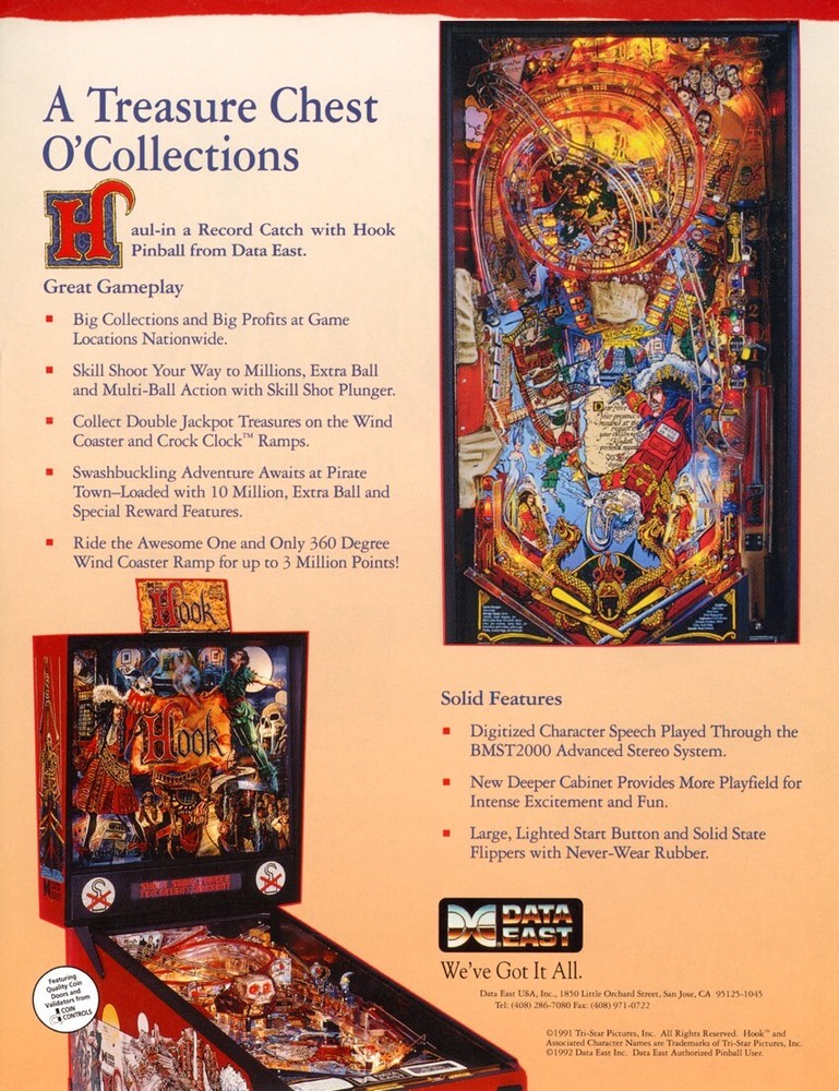 1992 Data East Hook Pinball Machine Rubber Ring Kit