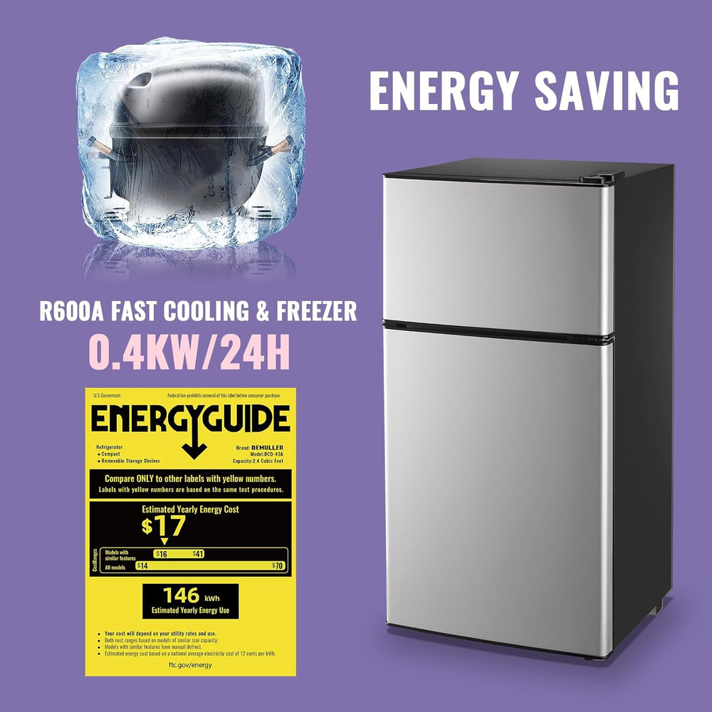 2.4 Cu.Ft Small Refrigerator with Freezer Dorm Mini Fridge Removable Plastic She