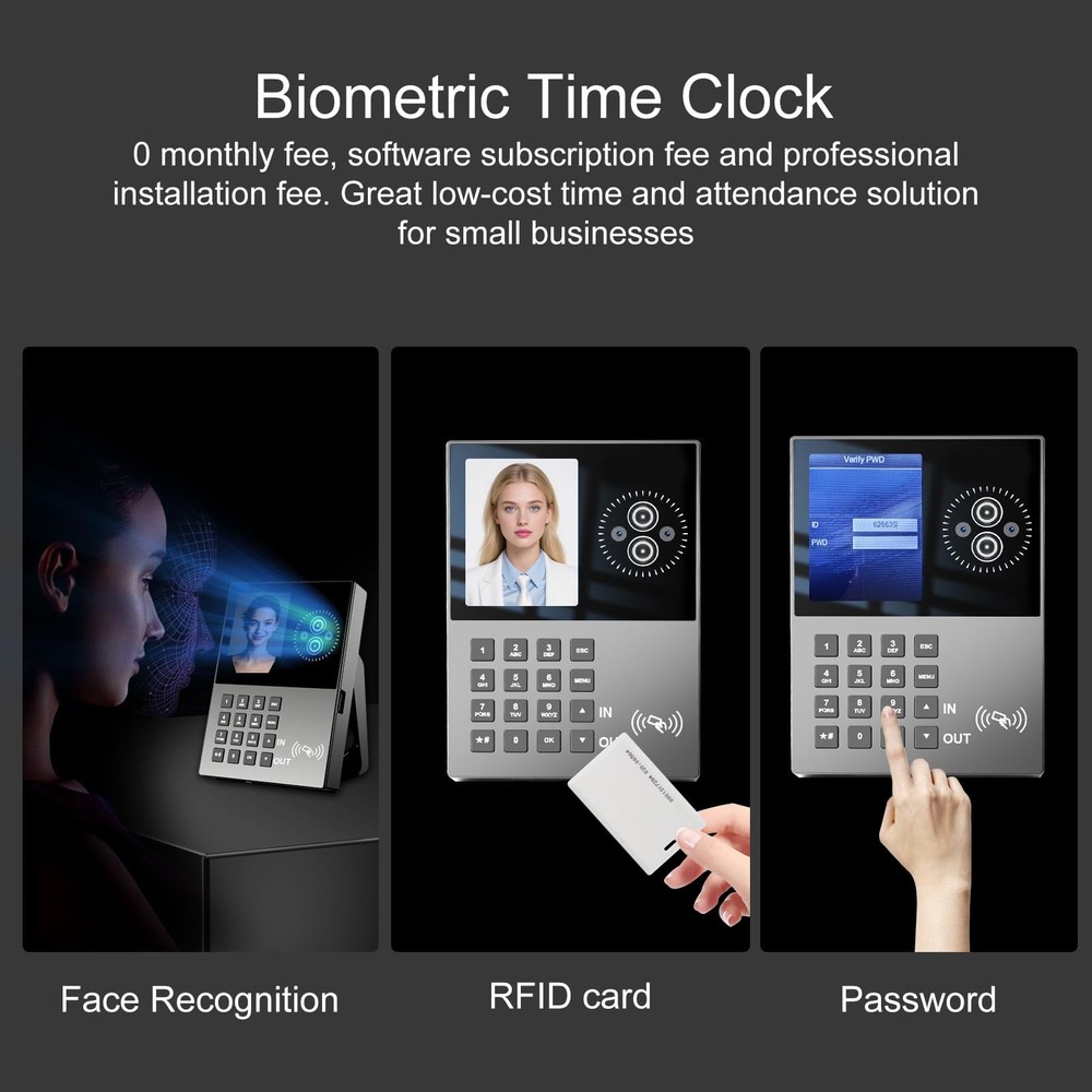 Employee Time Clock-Time Clocks for Employees Small Business Face Recognition...