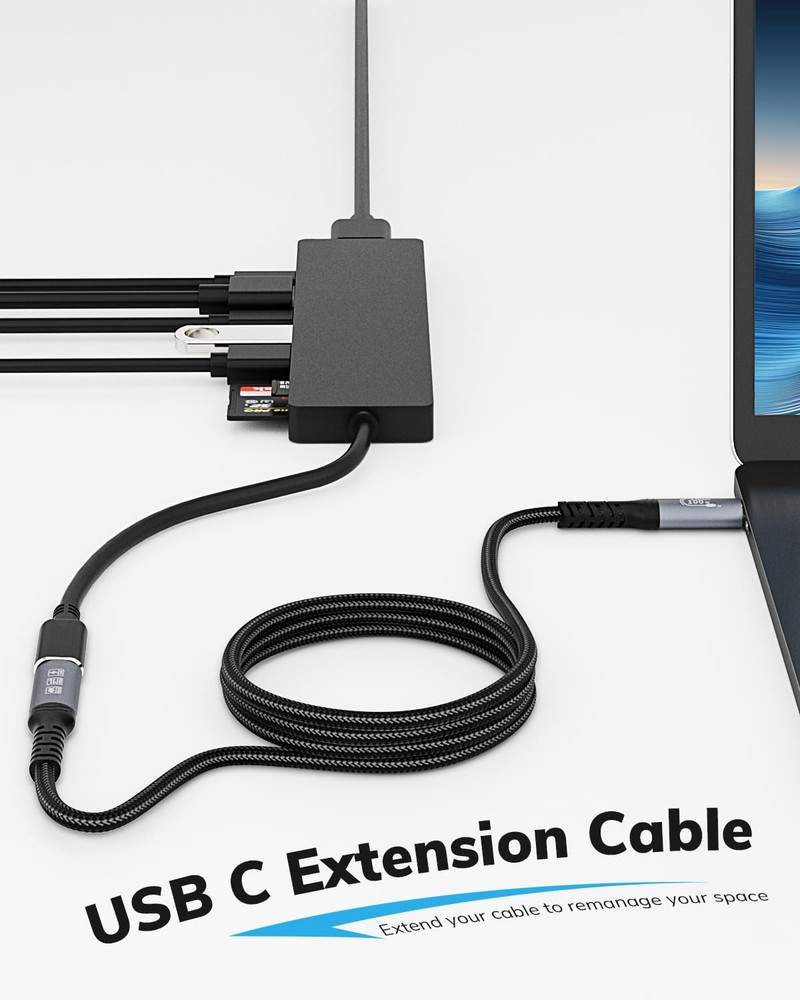 Jnoheefye USB C Extension Cable 12FT - 10Gbps Data Transfer, 100W Fast