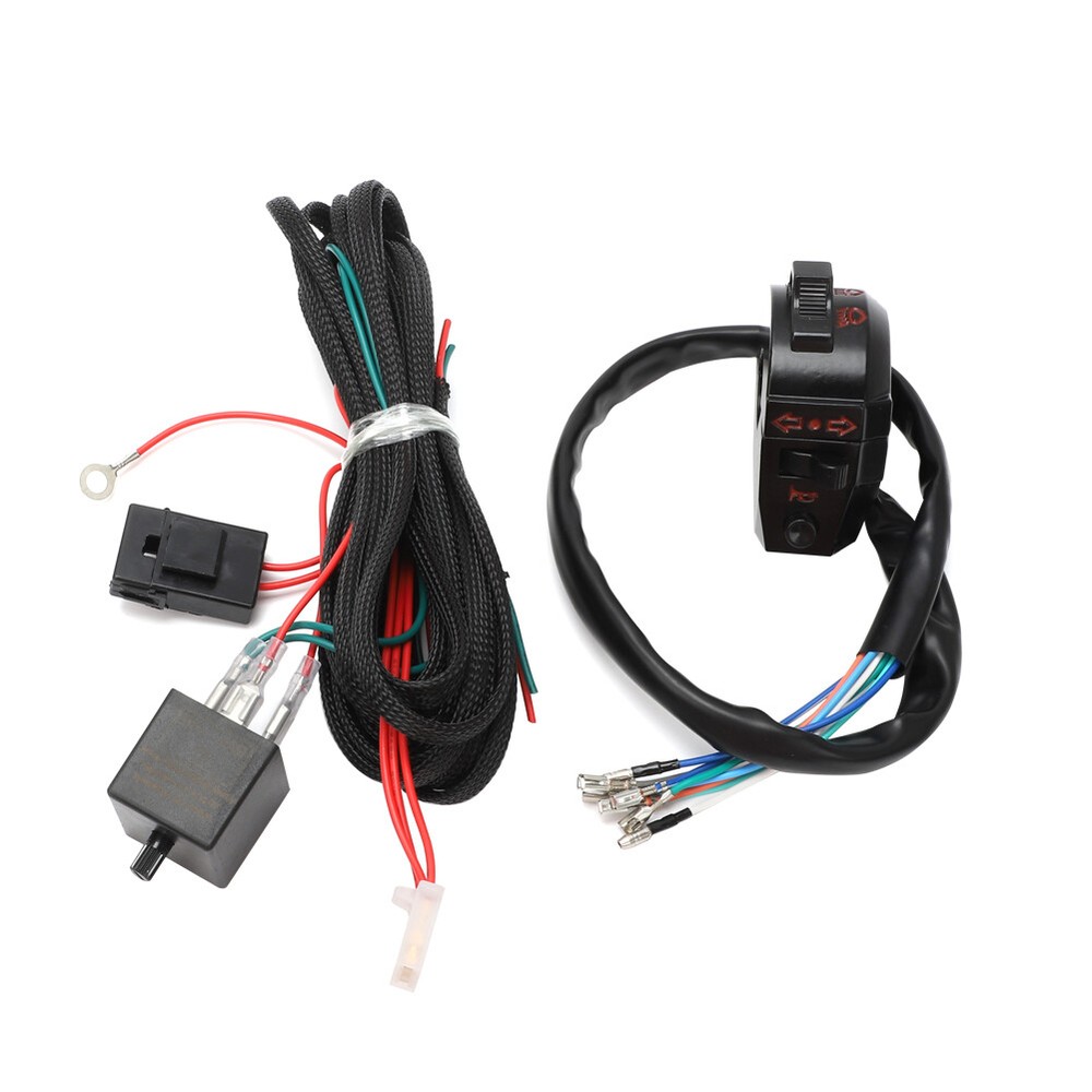 UNIVERSAL MOTORCYCLE INDICATORS WIRING LOOM HARNESS RELAY SWITCH KIT 4 X BLINKER