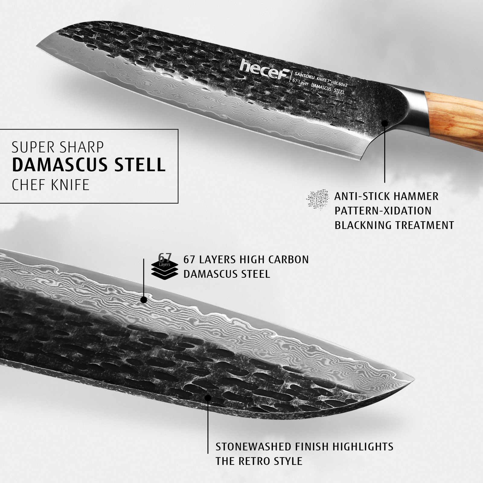 7in Chef Knife Damascus Super Sharp Carbon Stainless Japanese Knife w/ gift box
