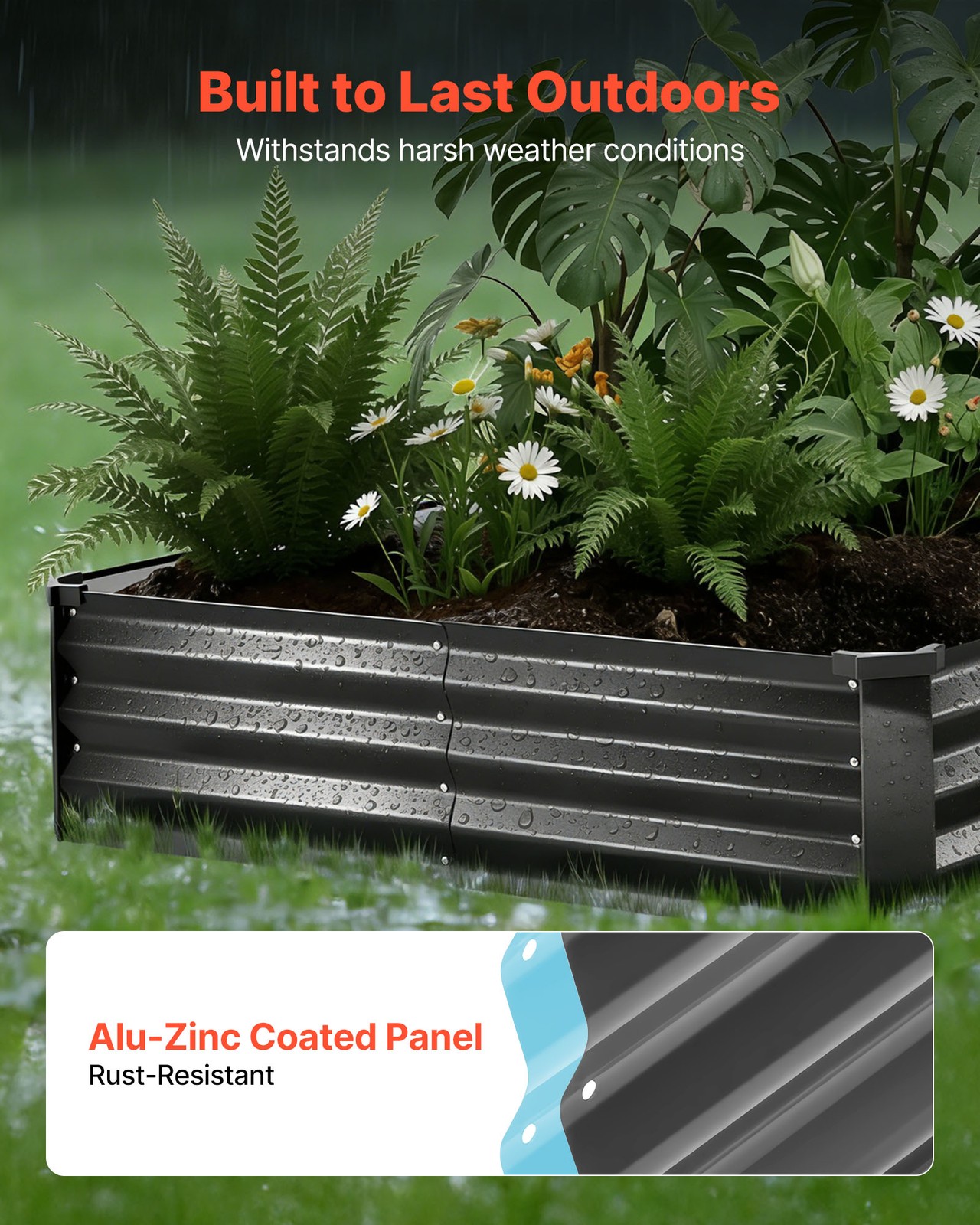 VEVOR 2 Pack Galvanized Raised Garden Beds 8x4x1 ft Rectangular Planter Box Gray