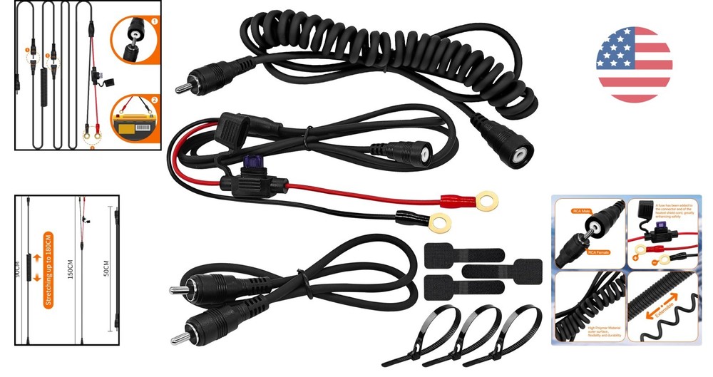 Versatile RCA Plug Heated Cord for Electric Shield Helmet & Visor Connection