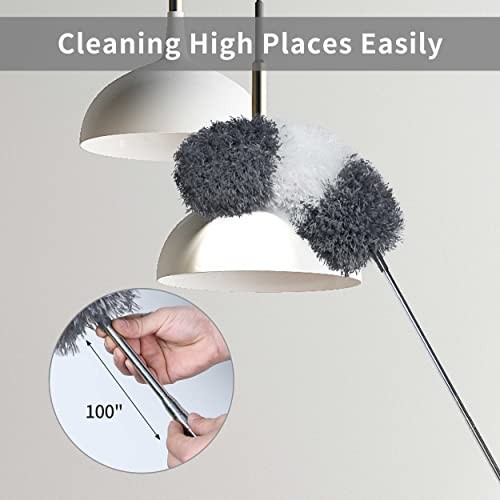 Microfiber Feather Duster with 100 Inches Extendable Pole, 2 Pack 2 Pcs
