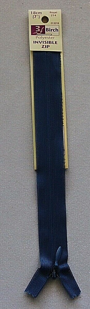 Birch  18cms (7") Royal Polyester Invisible Zipper